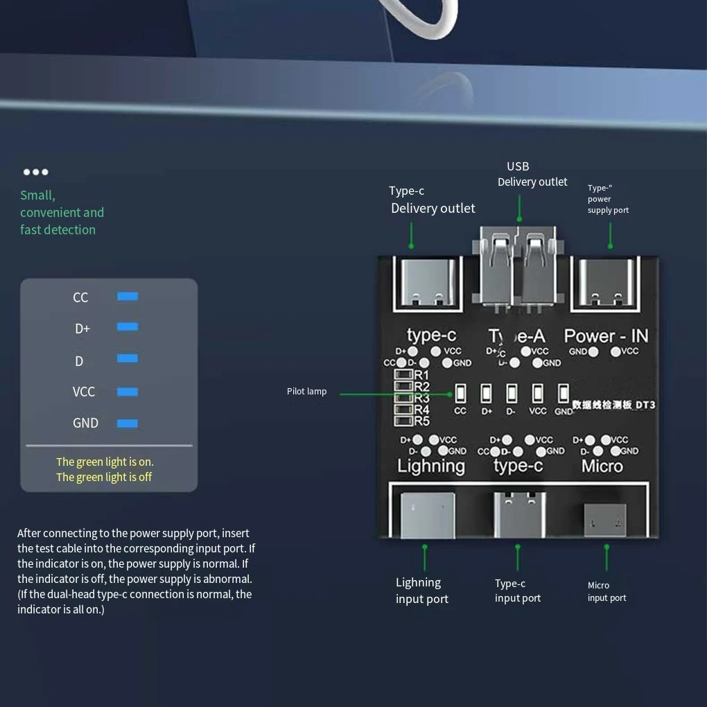 DT3 Data Cable Anomaly Detection Board USB Cable Tester IOS Android Type-C Micro Short Circuit Switch Test Board Tool