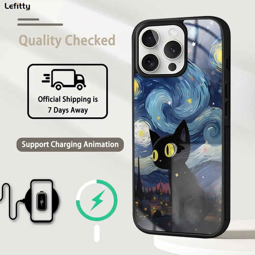 حافظة لهاتف آيفون 16 15 14 13 12 11 Pro Max Plus غطاء شحن لاسلكي صغير مغناطيسي Magsafe من Art Van G-Gogh