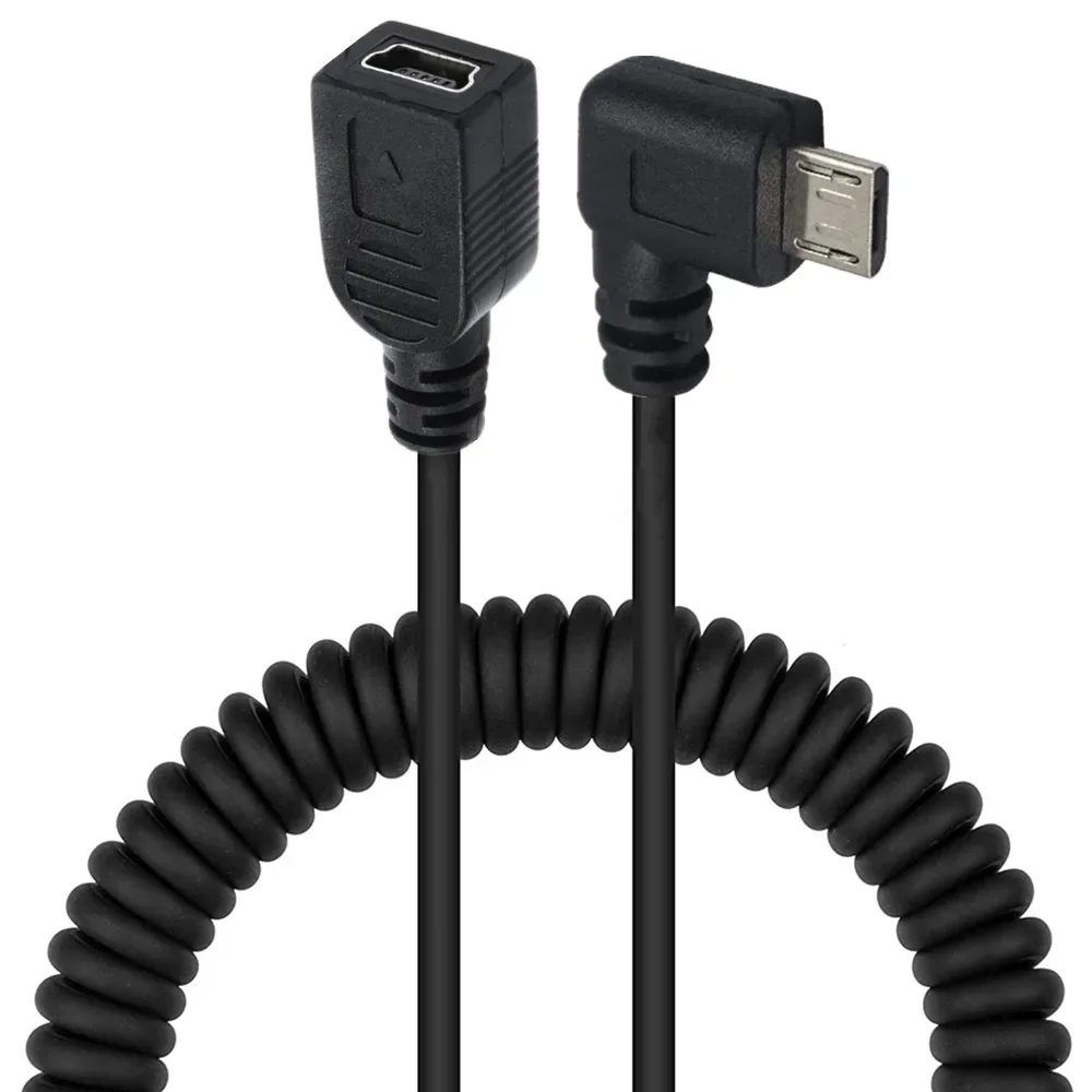 Converter Data Cable 90 Degree Micro USB Male To Mini USB Female Adapter Converter Data Line Left Right Up Down Stretch Spring