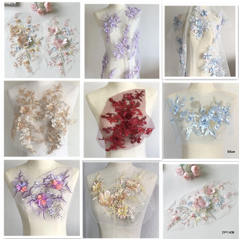 Flowers Appliques,3D Embroidered Patches,Sew-On,Lace Fabrics,DIY Handwork Decorative Accessories,Wedding Dress Curtain Gown