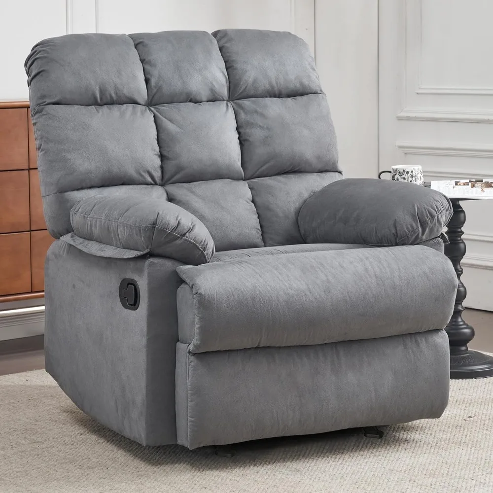 

Rocker Recliner Chair for Adults, Large Manual Rocking Recliner, Upholstered Soft Fabric Living Room Reclining Sofa Chair(Gray)