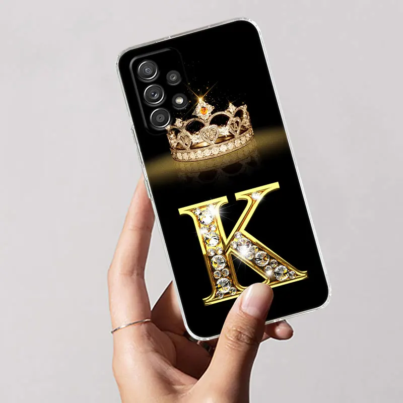 Initial E M J F K L H I Letter Case For Samsung Galaxy A55 A54 A52 A53 A15 A14 A13 A21S A23 A51 A34 A35 A33 A32 A72 Clear Cover