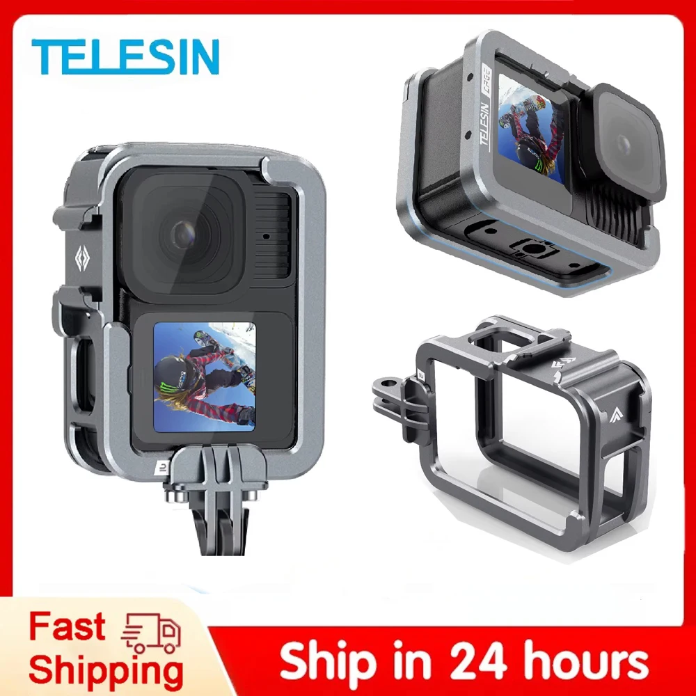 Original TELESIN Aluminium Alloy Frame Case For Gopro Hero 9 10 11 12 13 Vertical shot Low Weight Protective shell