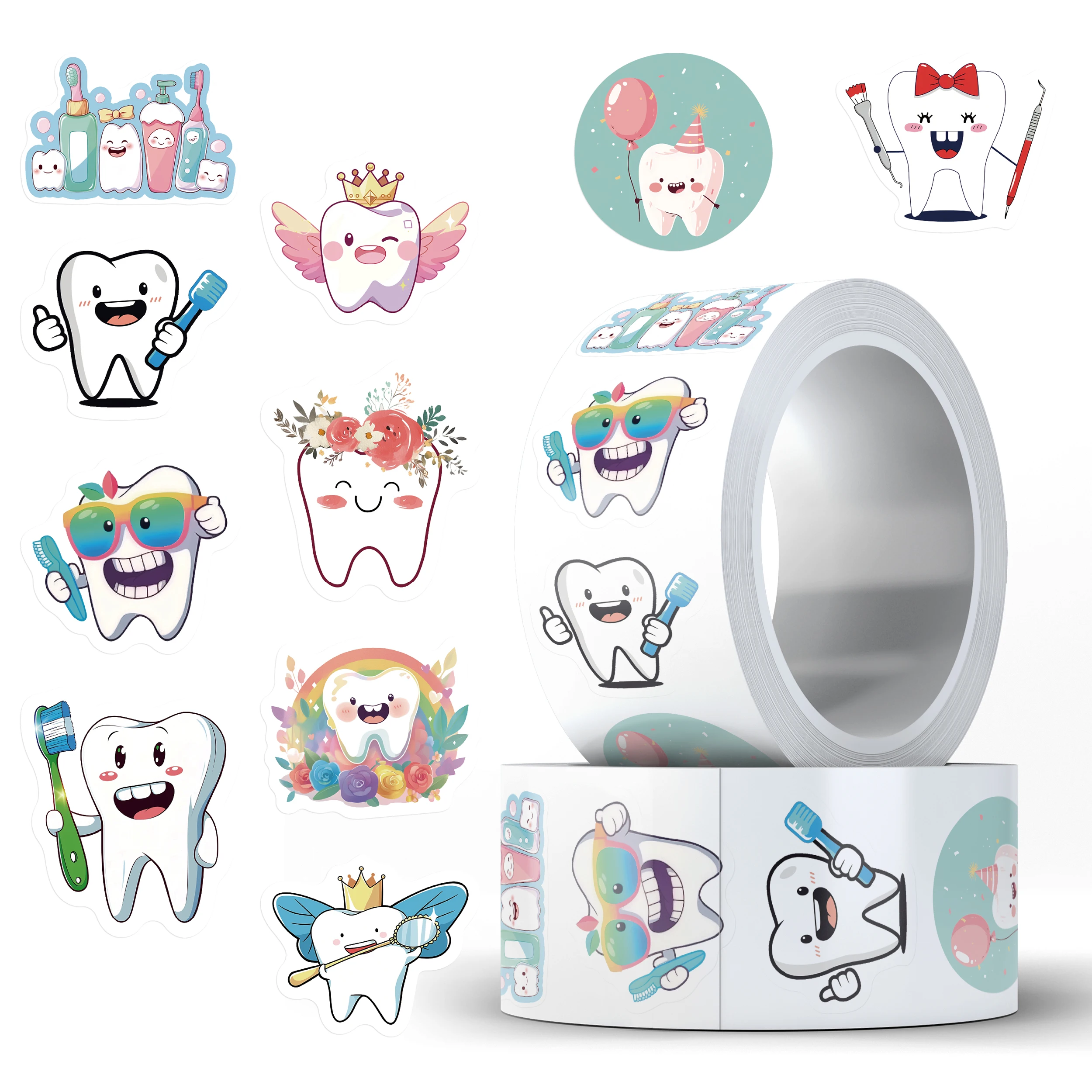 500 stücke Cartoon Zähne Rolle Aufkleber Aufkleber Für Laptop Sammelalbum Skateboard Helm Koffer DIY Graffiti Ästhetische Aufkleber – Detail 4