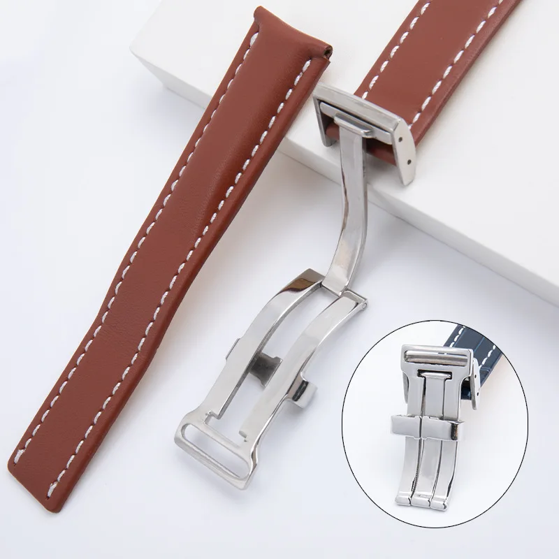 22mm 24mm Soft Calfskin Leather Watch Strap Band for Breitling Watchband Avenger/navitimer Premier Bracelet Folding Buckle