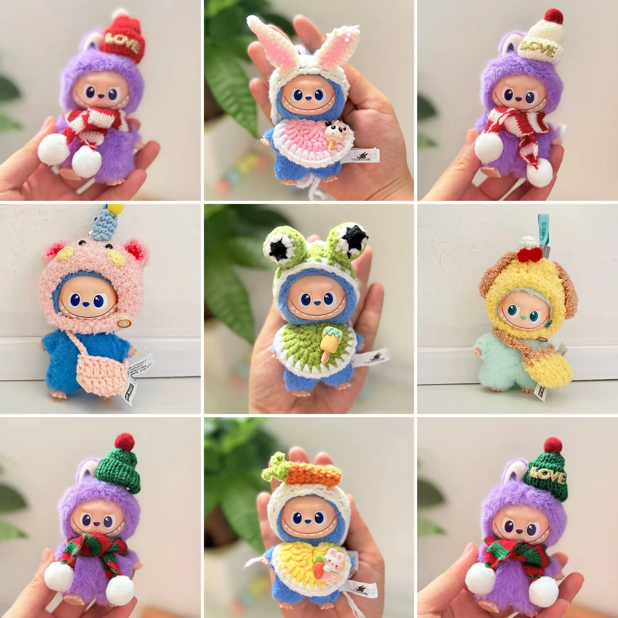 

The 4th Gen Mini Cute Labubu Plush Pendant Clothing Christmas Themed And Sweet Style Knitted Sweater Sets Matched With Hats