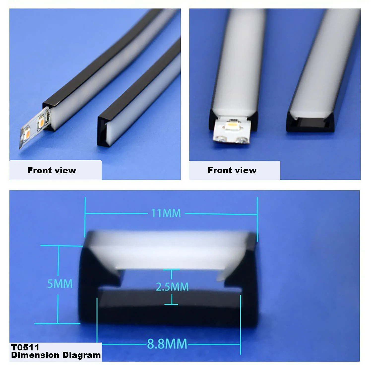 T0511/T0513/T0515 LED Neon Silicone Tube | 1-10m, Matte Black , Fits 8-12mm WS2812