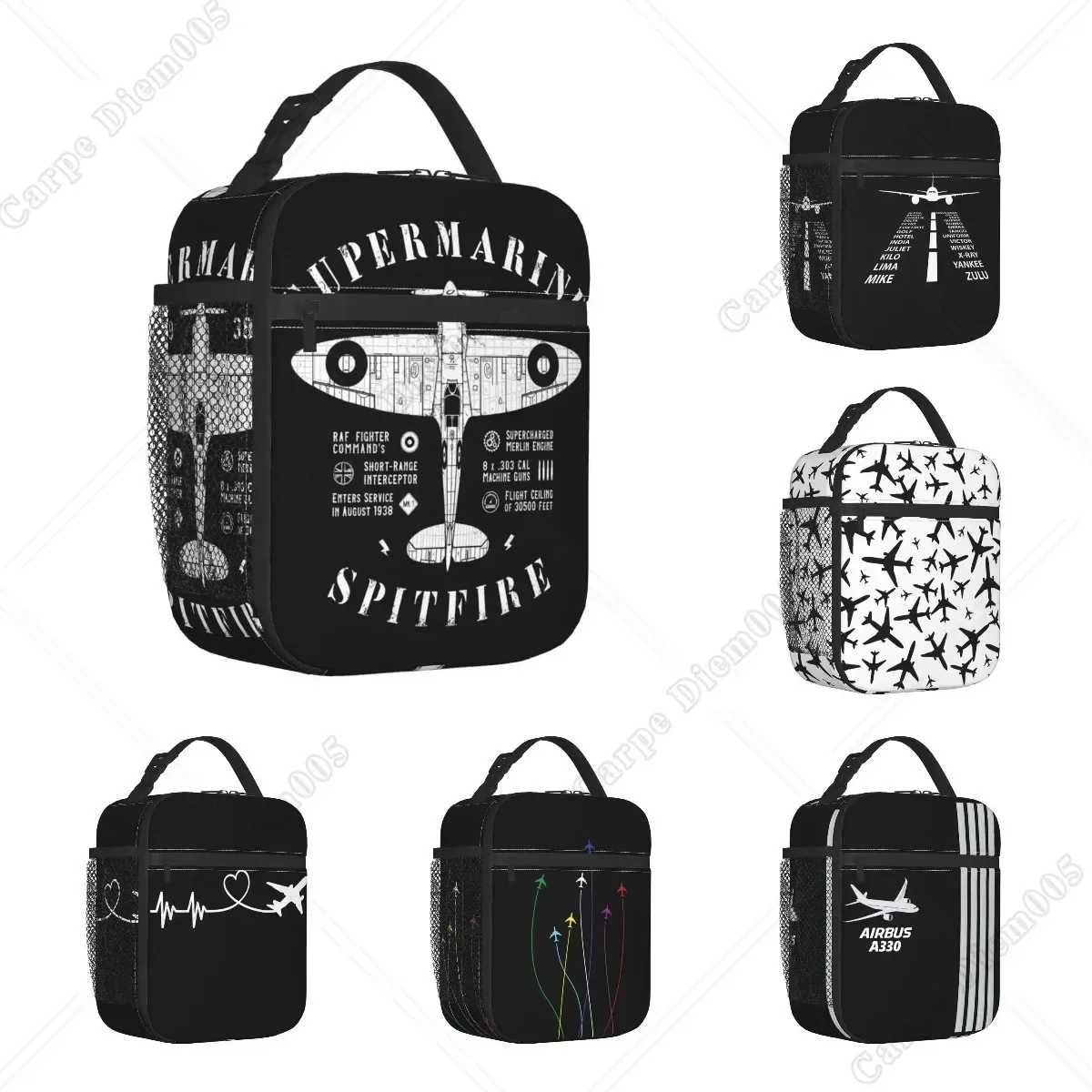 Supermarine Spitfire Insulated Lunch Bag Portable Fighter Plane WW2 War Pilot Aircraft Airplane Thermal Cooler Lunch Box Office