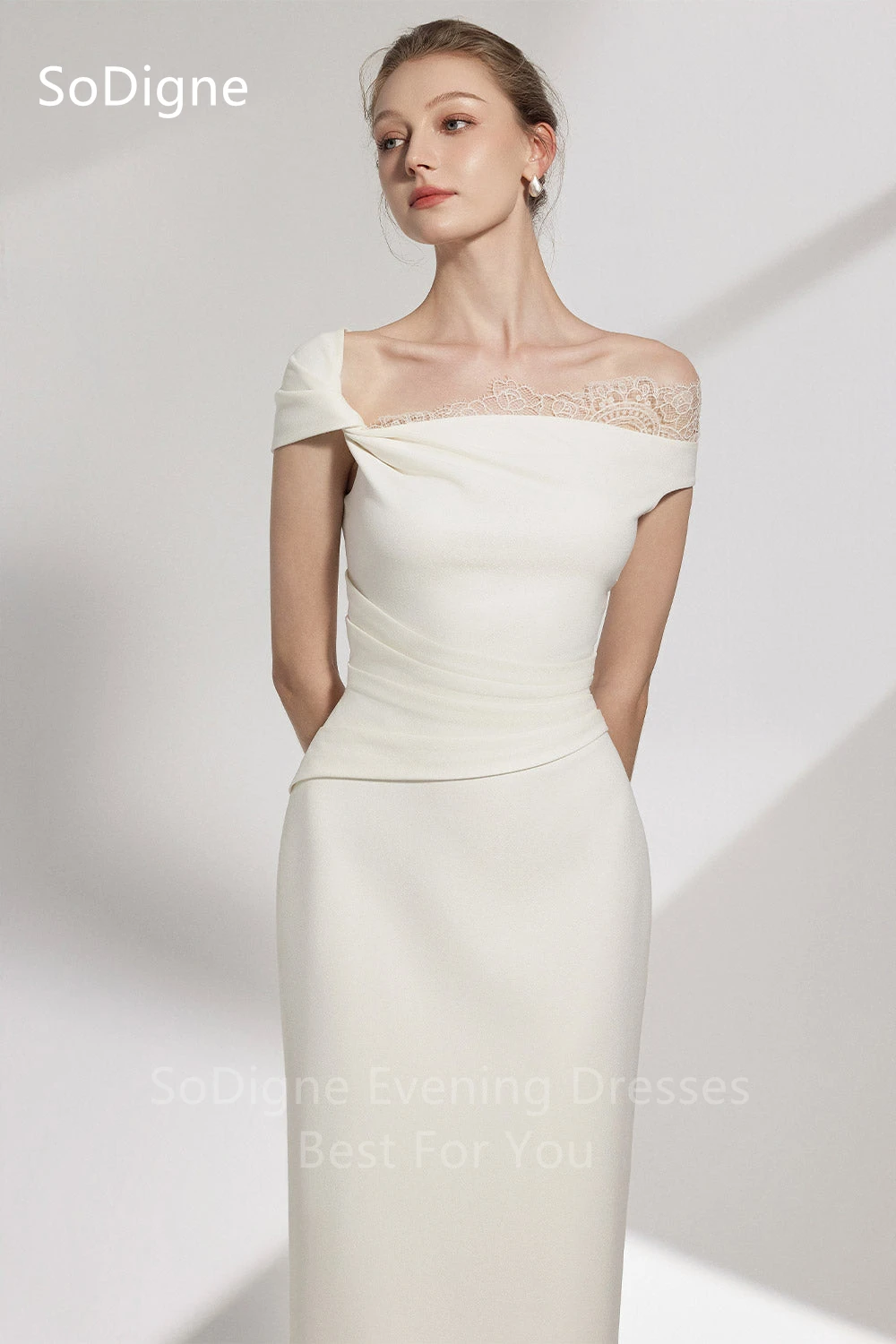 SoDigne Elegant Evening Dresses Pleats Lace Off The Shoulder Sleeveless Party Dress Simple Mermaid Prom Gowns Customized