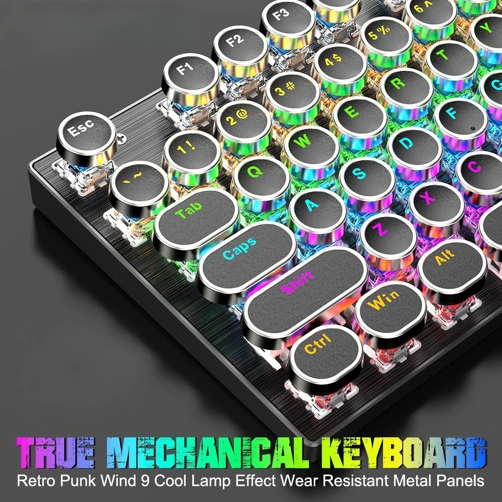 

Круглая механическая клавиатура с колпачком, игровая металлическая панель, эстетическая рабочая клавиатура в стиле панк, ретро, RGB с подсветкой