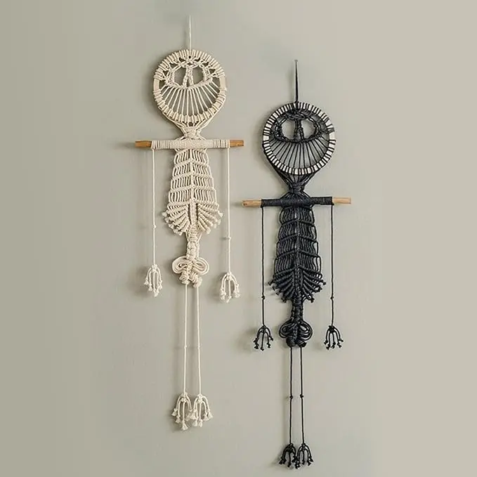 

Boho Macrame Wall Hanging Halloween Decorations Skeleton Tapestry 42 Inch Body Cute Skull Decoration Handmade Woven