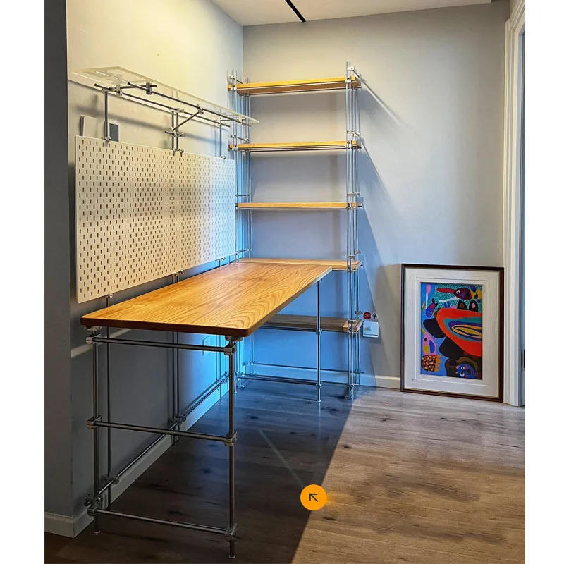 Nordic solid wood desk with hole board shelf, simple modern bookshelf, bookcase, home computer