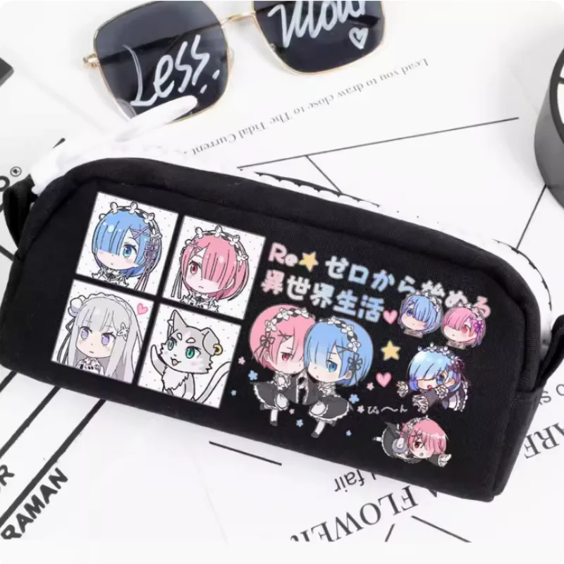 

Re:Life in a different world from zero Rem Ram Pencil Case Oxford Canvas Storage Bag Pencil Box Pencilcase School Pen Bag 2191