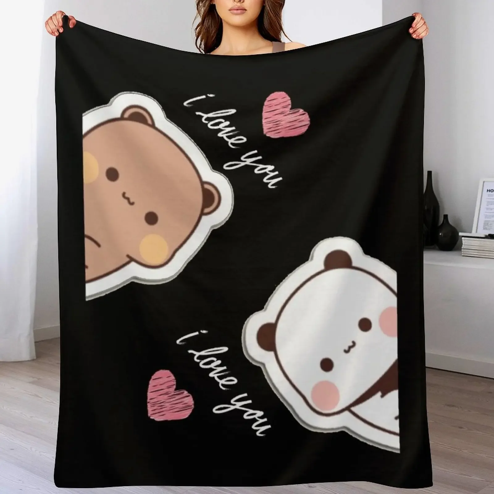 

I love you Bear and Panda Dudu and Bubu Throw Blanket Hairy For Baby wednesday Personalized Gift Blankets