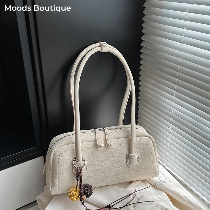 

MOODS Mini Boston Shoulder Bags For Women Y2K Solid Color Commute Satchels Bag With Pendant 2025 Latest Designer Handbags Luxury