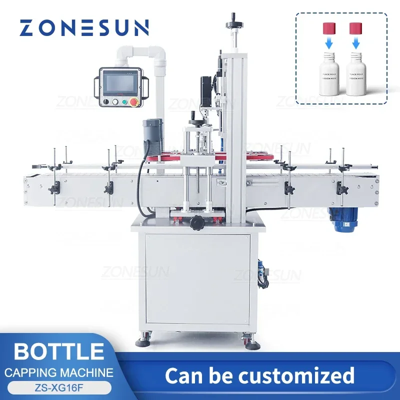 ZONESUN آلة السد التلقائي زجاجة كابر البلاستيك الزجاج المشروبات مستحضرات التجميل غطاء زجاجة الشد خط معالجة المعدات