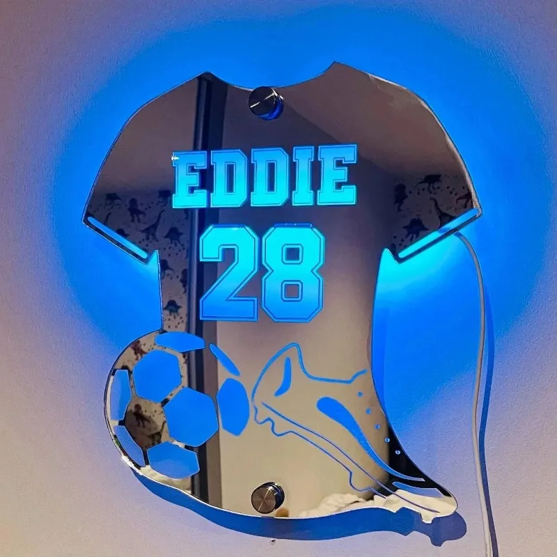 Personalized Football Jersey Mirror Light Custom Name Uniform Number LED Mirror Night Light Room Decoration Christmas Gifts