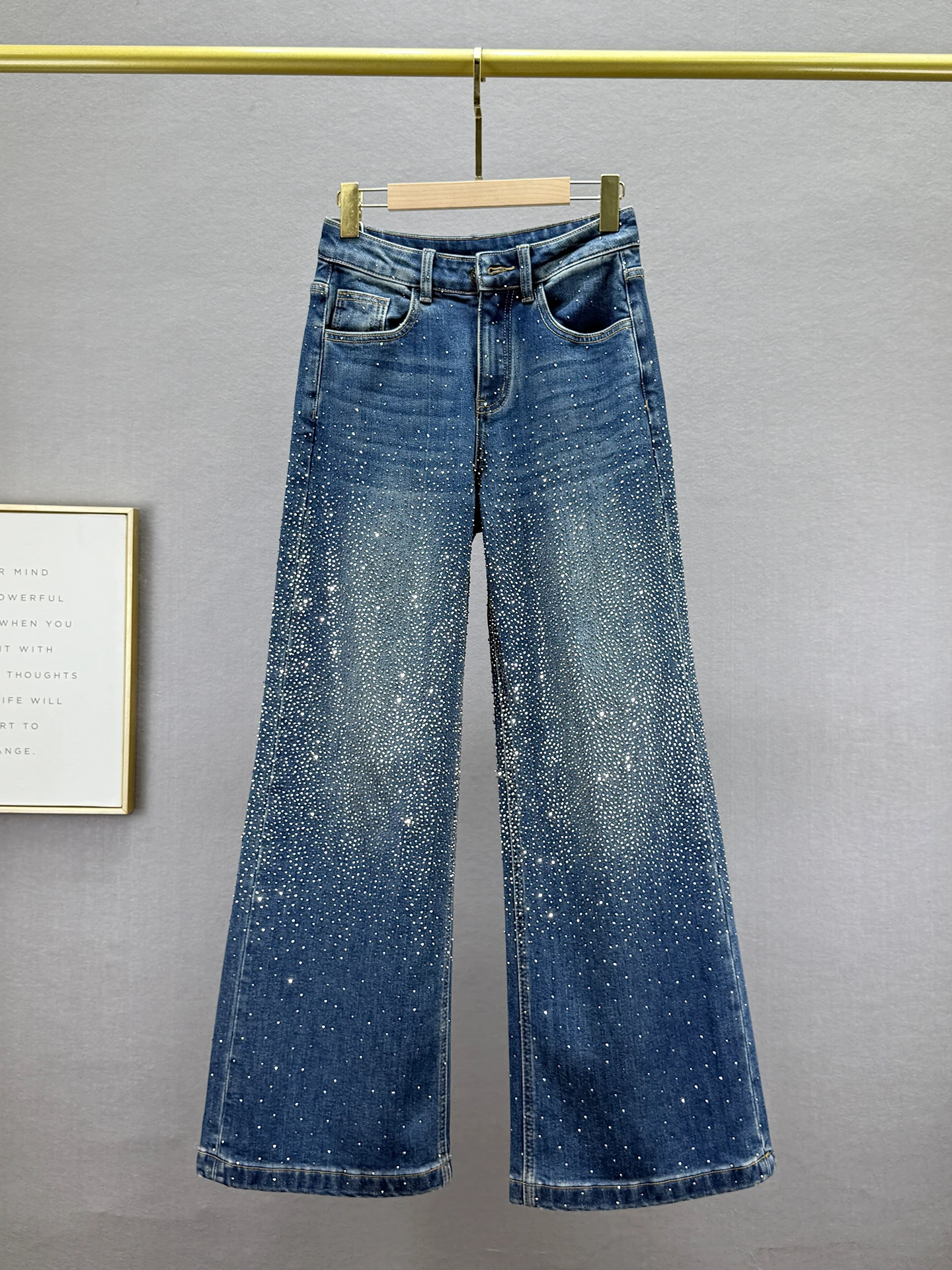 

Fce Lined High Waist Wide Leg Jeans Women's Winter New Sle European Faion Star Embroidery Floor Length Pants