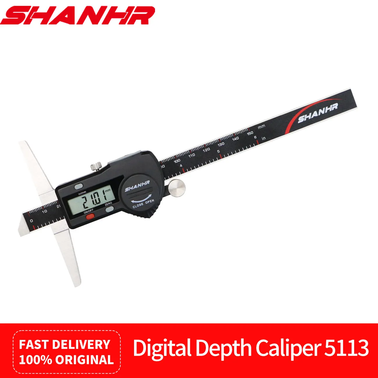SHANHR Digital Vernier Depth Caliper Micrometer Stainless Steel Electric Depth Gauge 150/200/300mm Precision Measuring Tool