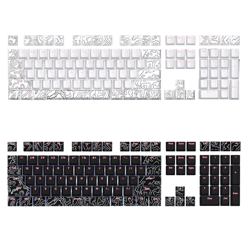 108Keys PBT Keycaps Customs Line White Keycap Set Front Print Backlit Key Caps for Mechanical Keyboard