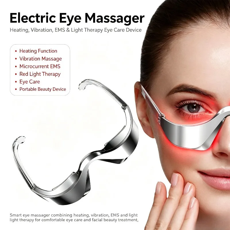 EMS Eye Beauty Massager with Heat & Red Light, Foldable Rechargeable Eye Care Device, Portable Home Eye Area Massage Tool