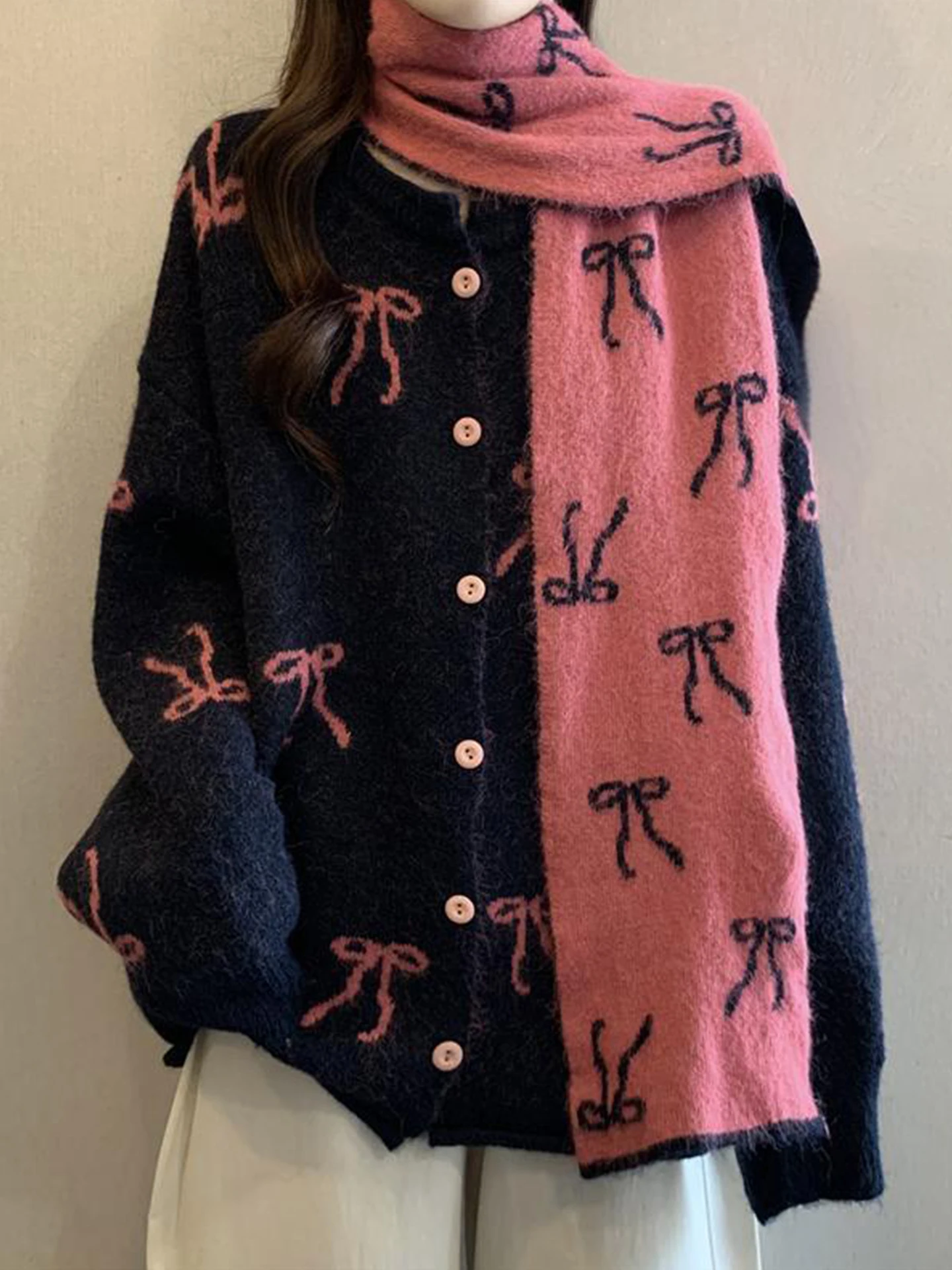 

Chic Knot Scarf Sweater Women's Loose Lazy Sli Knitted irt Autumn Winter plus Size Fat MM Comfortable Faion