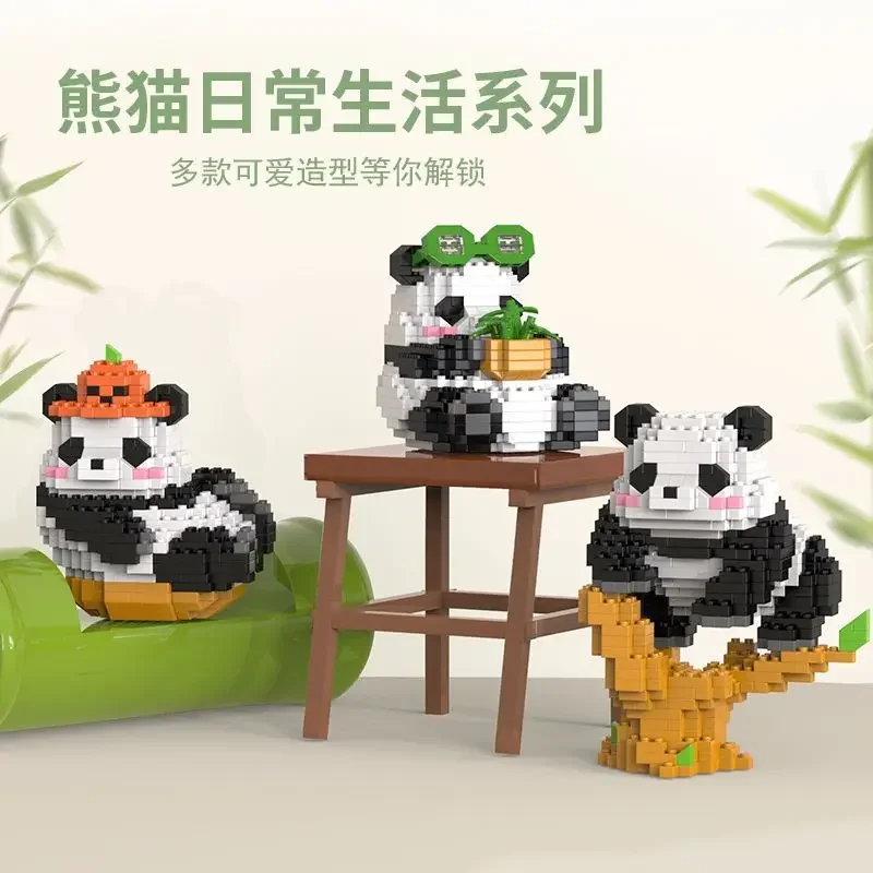 500PCS Creative Cute Mini Panda Building Blocks Micro Bricks Assemble Decoration Toy With Box Birthday Gift for Boys and Girls