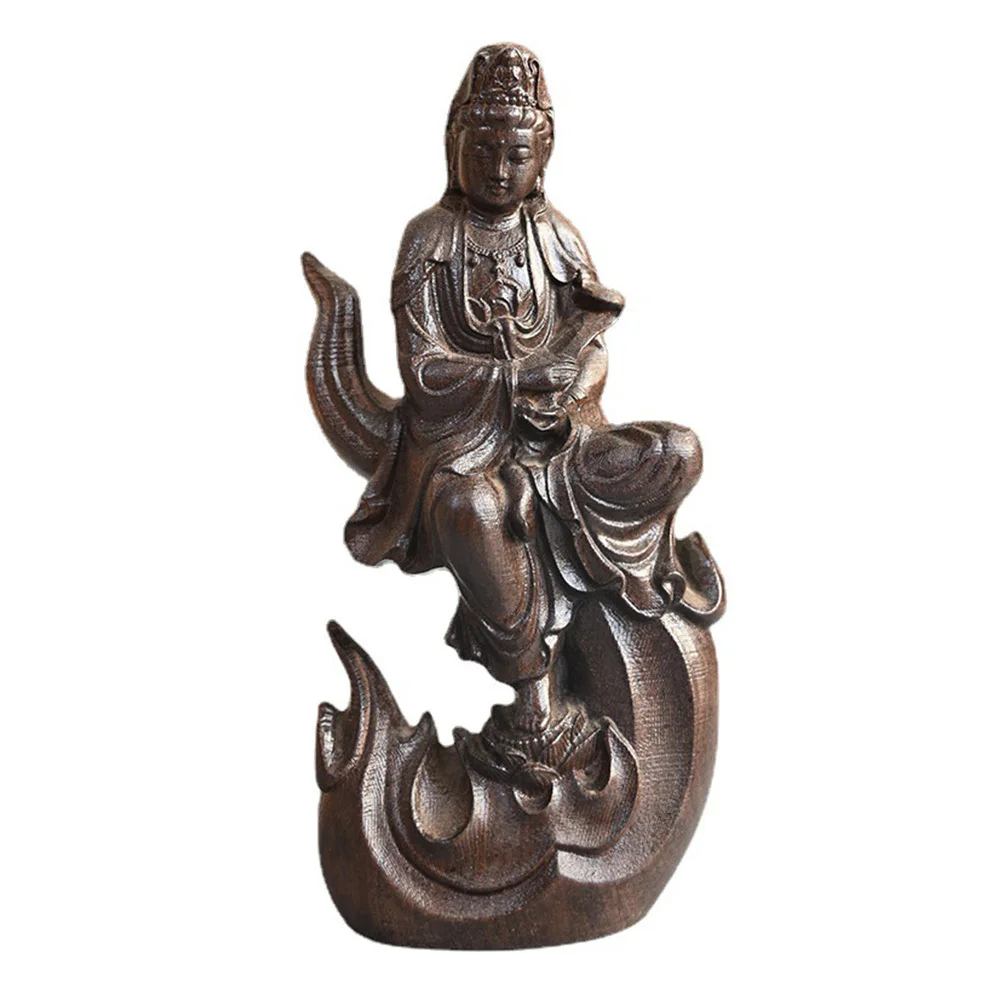 

Wood Carved Kannon Adornment Buddha Statue Decorative Figure For Home Office Desk Decoration Small Domestic Decor