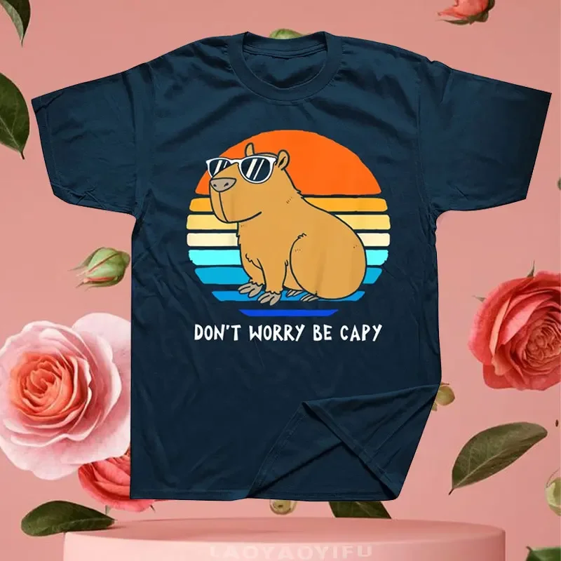 Grappig Maak Je Geen Zorgen, Wees Cappy Capibara Katoenen T-Shirt Dieren Bedrukt Mannen T-Shirt Losse Casual O-hals Unisex Tees Streetwear