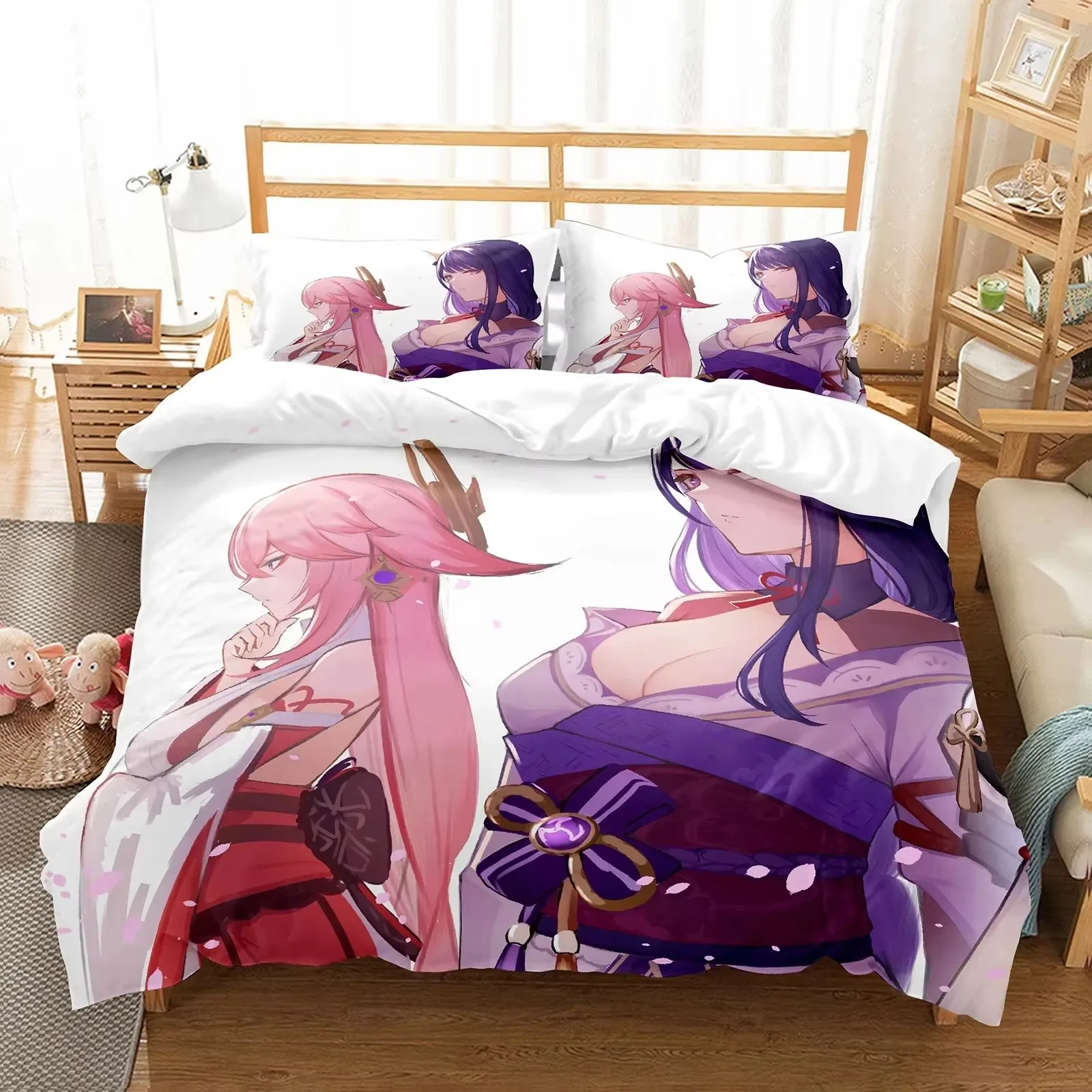 

Anime Girl Genshin Impact Beelzebul Bedding Set Duvet Cover Bed Set Quilt Cover Pillowcase Comforter king Queen Size Boys Adult