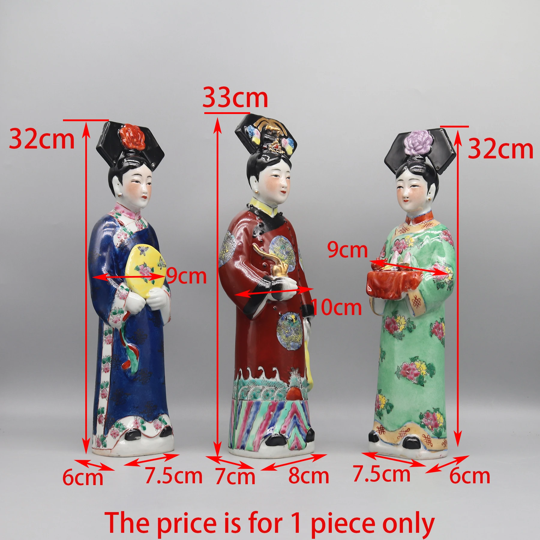 Ceramic Figurines of Chiness Princesses and Empress in Qing Dynasty, Hand Painted Porcelain Statue, Ancient Chinese Lady