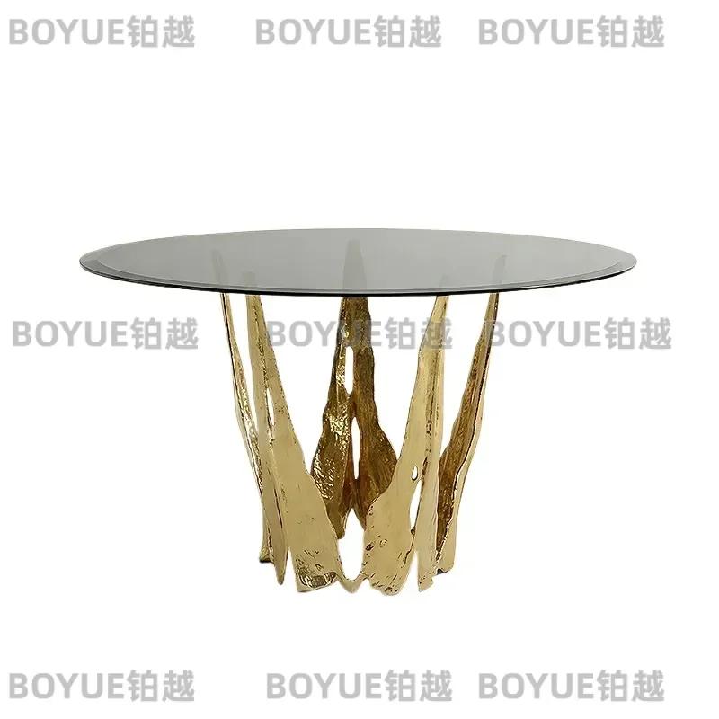 Minimalist Brass Glass Dining Table Light Luxury Artistic Irregular Shape High End Creative Furniture for Villa Modern Home