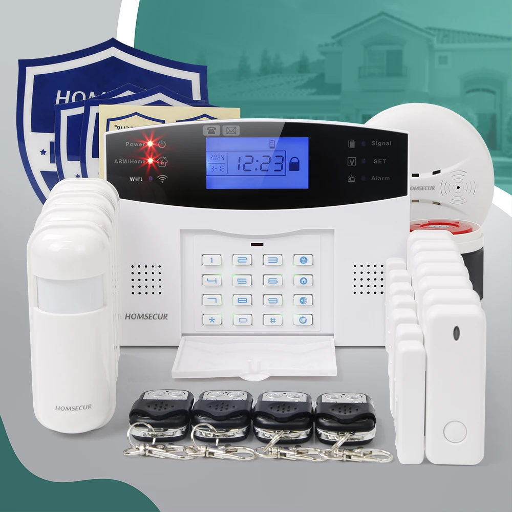 

Беспроводная Wi-Fi 4G система сигнализации HOMSECUR с управлением через приложение (iOS/Android) + 4 датчика движения + 5 датчиков открытия дверей