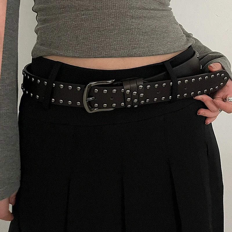 New Belt Women's Jeans Tie-In Ladies' Belt Fashion Personality Rivet Belt Senior Black Fashion