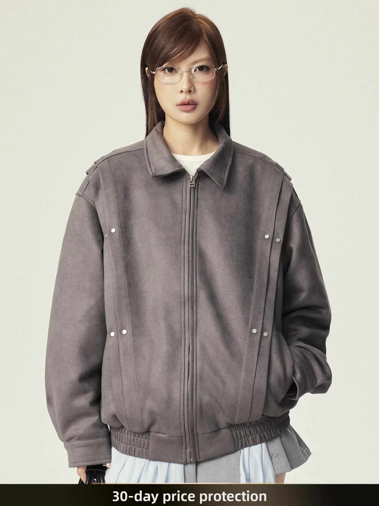 

American Retro Rivet Folr Collar Suede Jaet Men's Loose Workwear Coat Autumn New Sle Youth ular Polyester Fiber