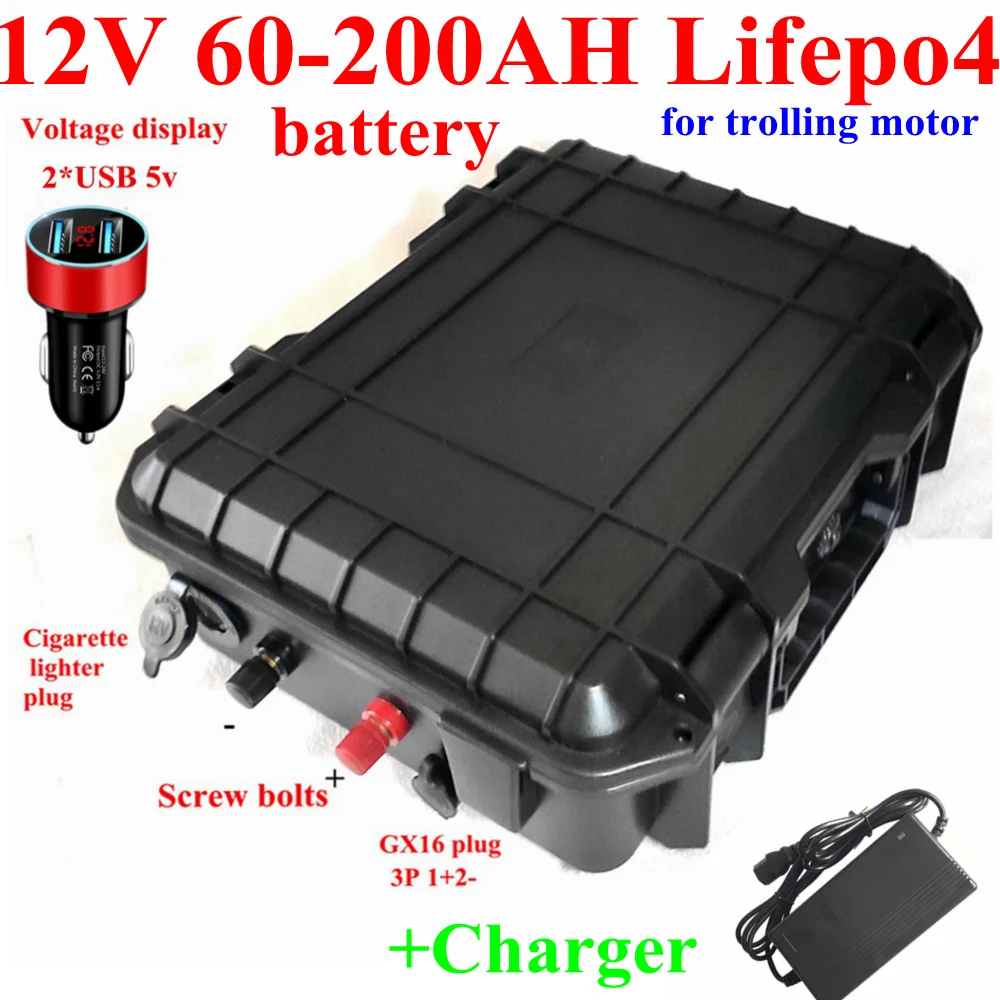 Lifepo4 12V 60Ah 80Ah 100Ah 120Ah 150Ah 180Ah 200Ah Battery Trolling Motor Solar System +10A Charger