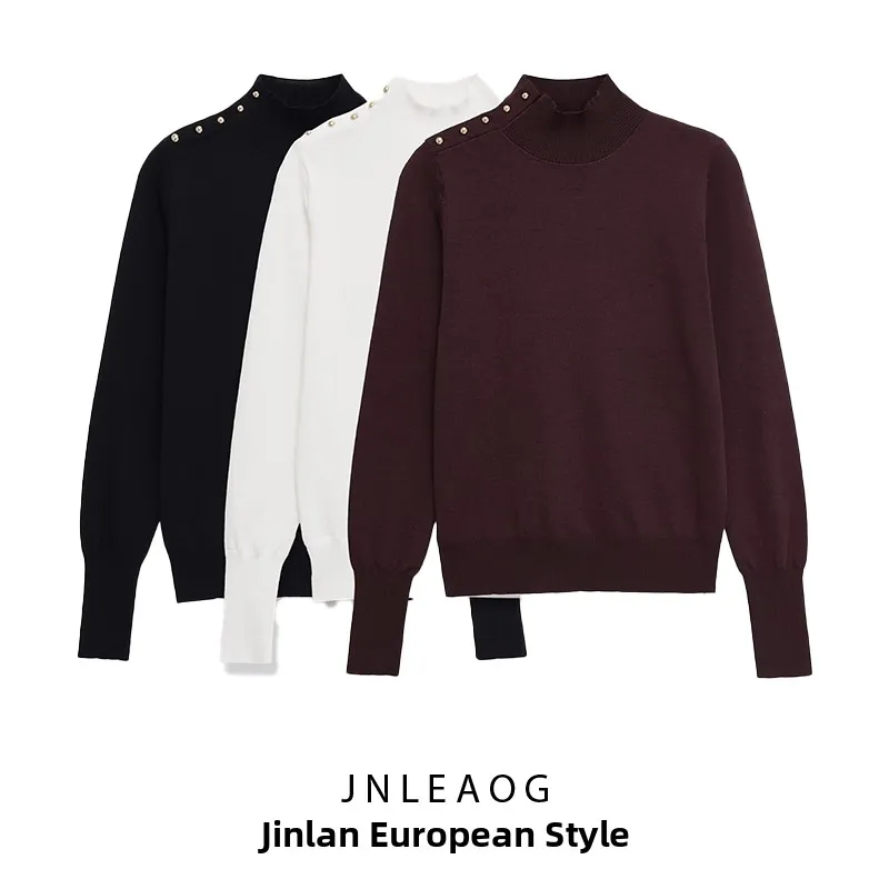 

Модный вязаный свитер с украшением на пуговицах, универсальный Sle, полиэфирное волокно, длинная женская одежда, осеннее новое поступление