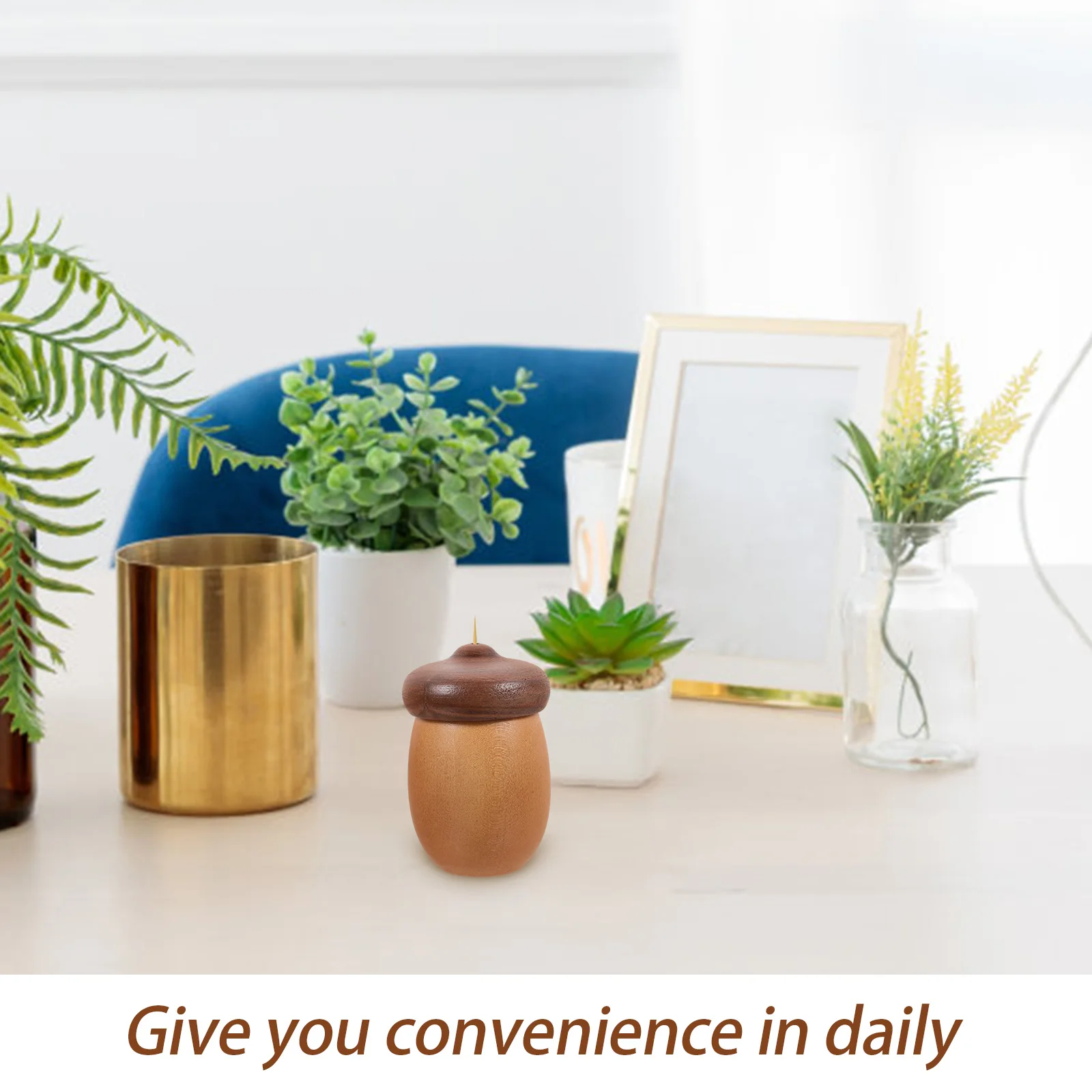 

Acorn Shaped Wooden Toothpick Holder Mushroom Design Desktop Organizer for Home Office Kitchen Decorative Storage Container