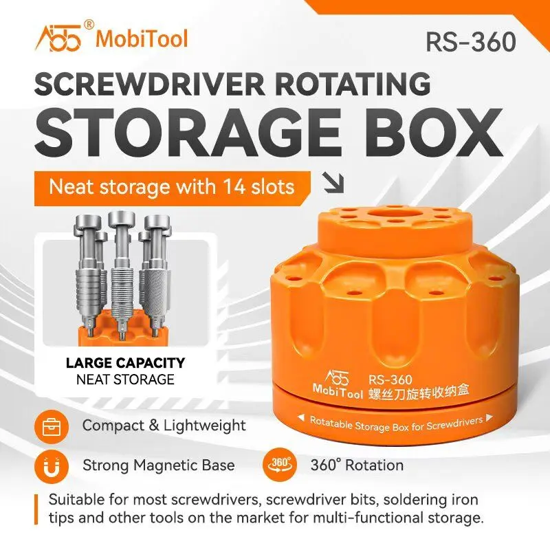 MobiTool 360° Rotatable Screwdriver Storage Box Magnetic Base 14 Slots Phone Repair Kit with Screwdriver Bits And Soldering Iron