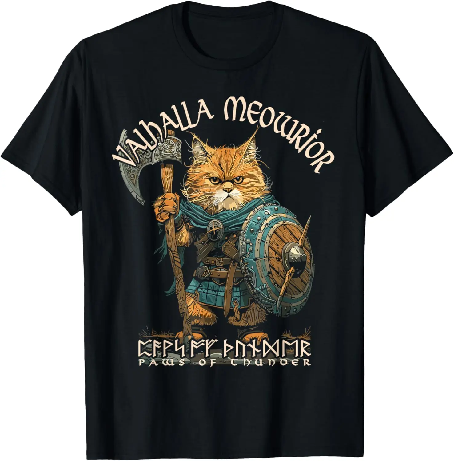 

Valhalla Nordic Cat Warrior T-Shirt 100% Cotton O-Neck Short Sleeve Summer Casual Mens T-shirt Streetwear