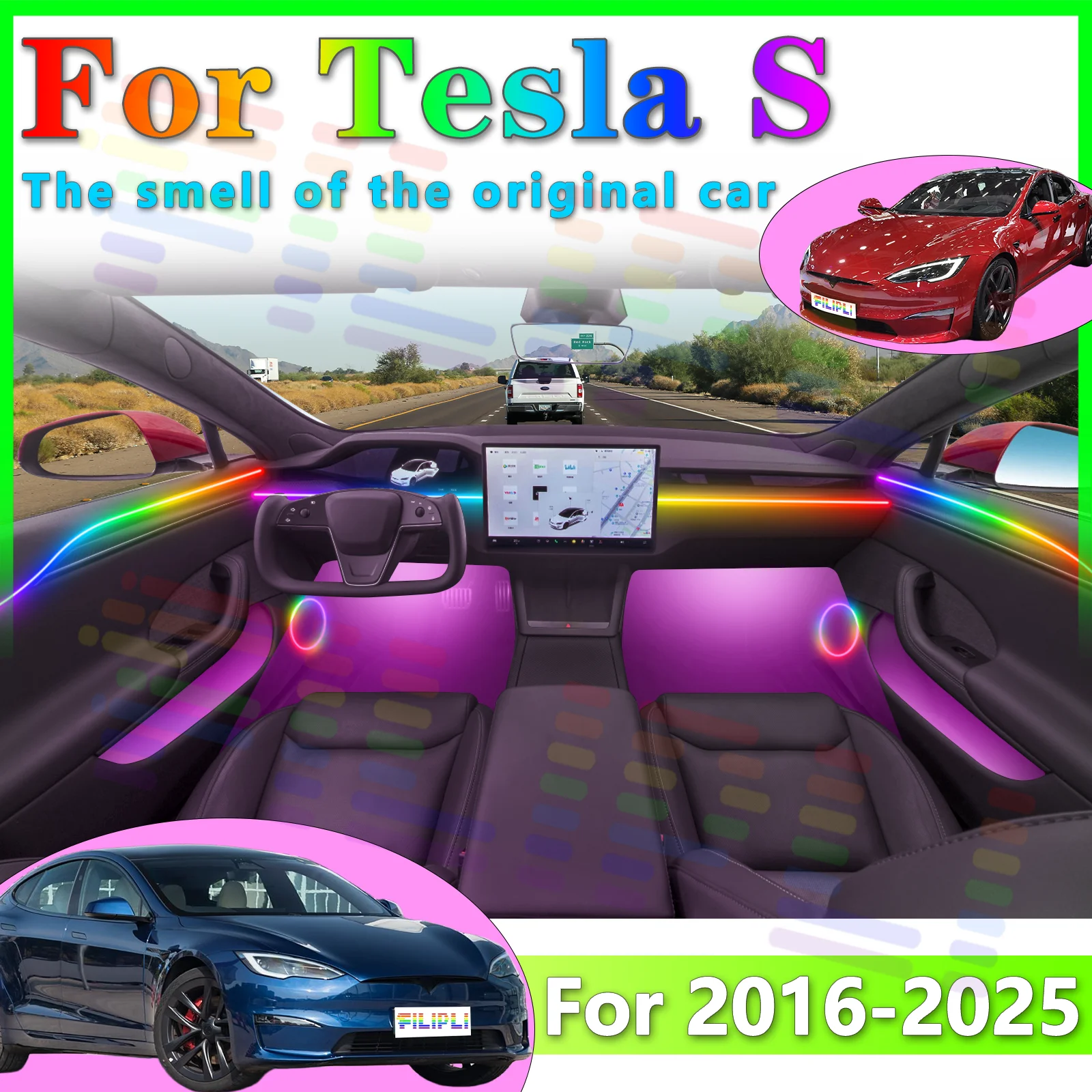 For Tesla S 2016 2017 2018 2019 2020-2026 Top-tier Stealth Acrylic LED Car Interior Ambient Bar RGB APP-operated Pulse Fade