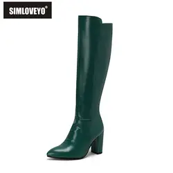 SIMLOVEYO stivali alti al ginocchio femminili Sexy punta a punta tacchi grossi 8.5cm Big Size 46 47 48 stivaletti da donna per feste di moda