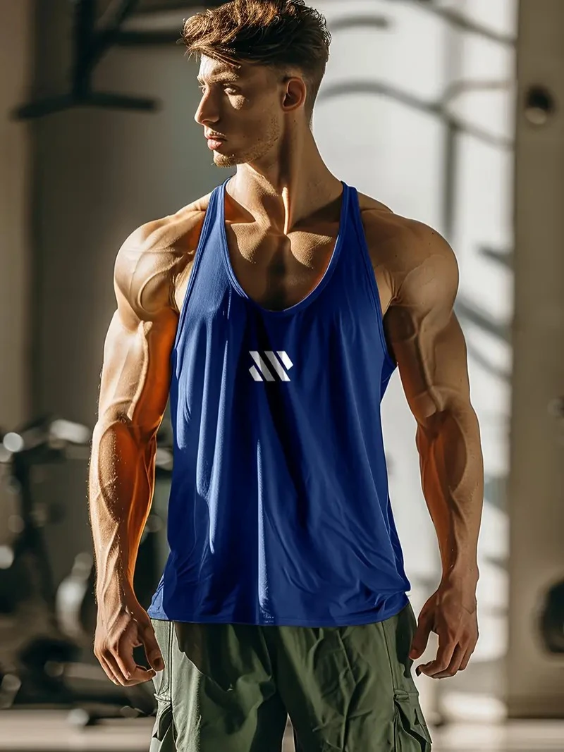 Summer Męski Tank Top Y Neck Back Męski Tank Top Wielokolorowy Fitness Singlet Bez rękawów Fitness Męski Tank Top Casual Bodybuild