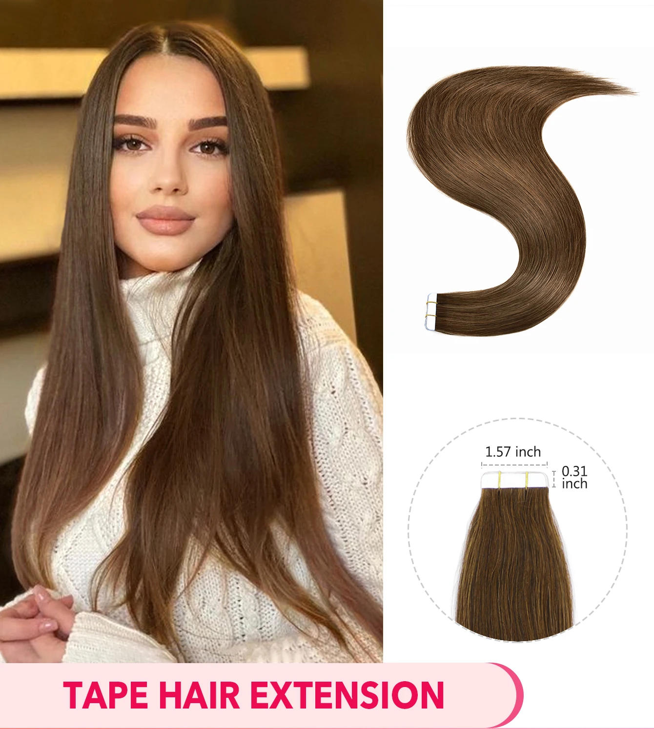 ストレートテープでヘアエクステンション 100% リアルレミー人毛ナチュラルスキン横糸両面粘着テープヘアエクステンション