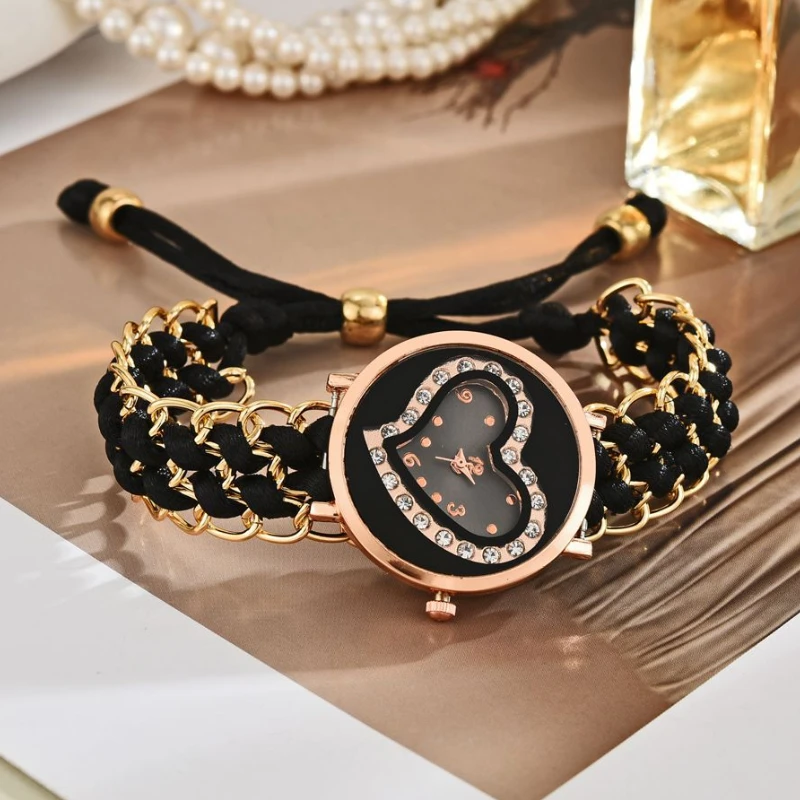 Новые женские часы с циферблатом в форме сердца, модные вязаные веревочные цепочки, браслет, аналоговые кварцевые наручные часы Reloj Mujer