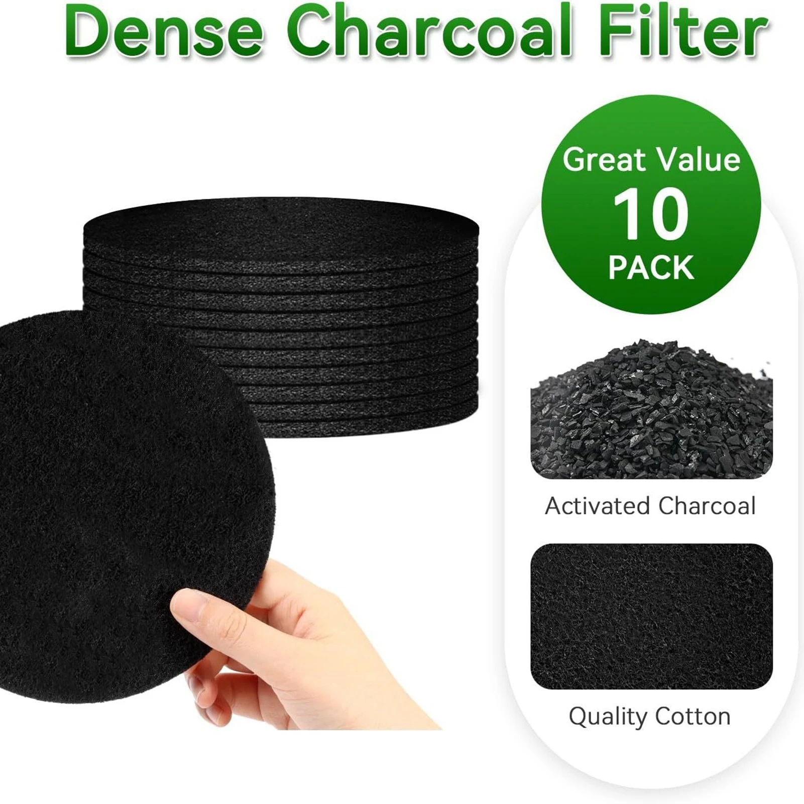 10pcs Charcoal Filter Odor Control Compost Bin for Kitchen Countertop 6.7 Inch Activated Carbon Replacement Pads