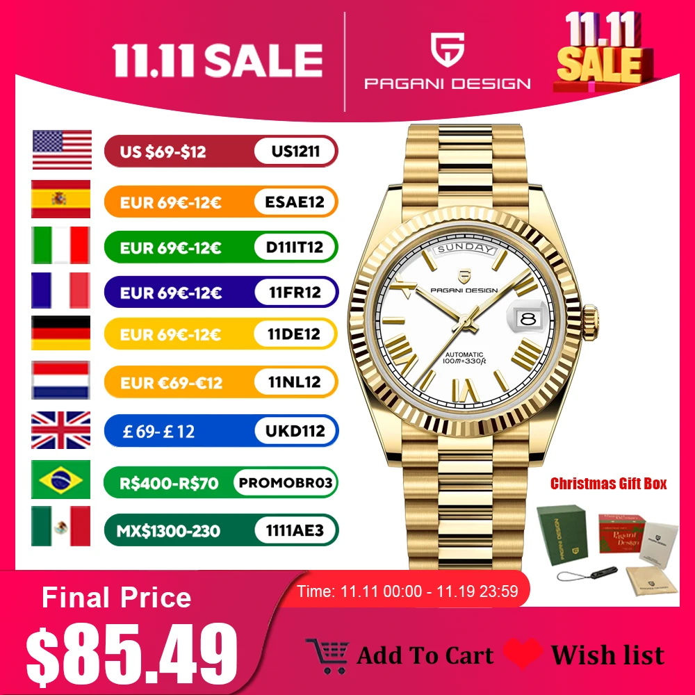 

PAGANI DESIGN DD40 Gold Men's Watches Luxury Automatic Watch For Man Mechanical Wristwatch NH36 Men AR Sapphire Waterproof Clock