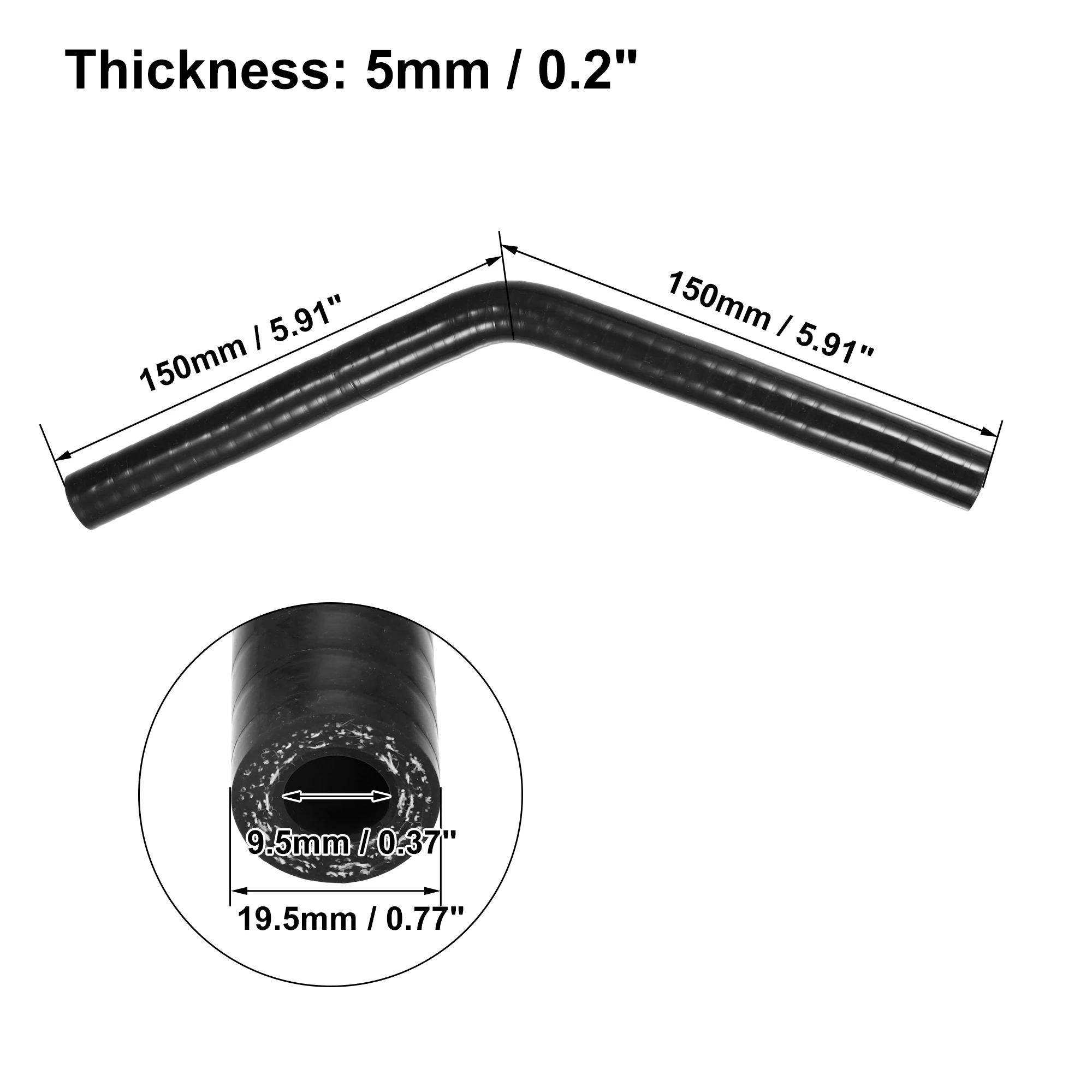 Uxcell 9.5 45องศา/11/13/16/19/22/25/28/32/35/40/45/48/54มม. ท่อซิลิโคน Coupler selang interCooler 150*150มม. สีดำ