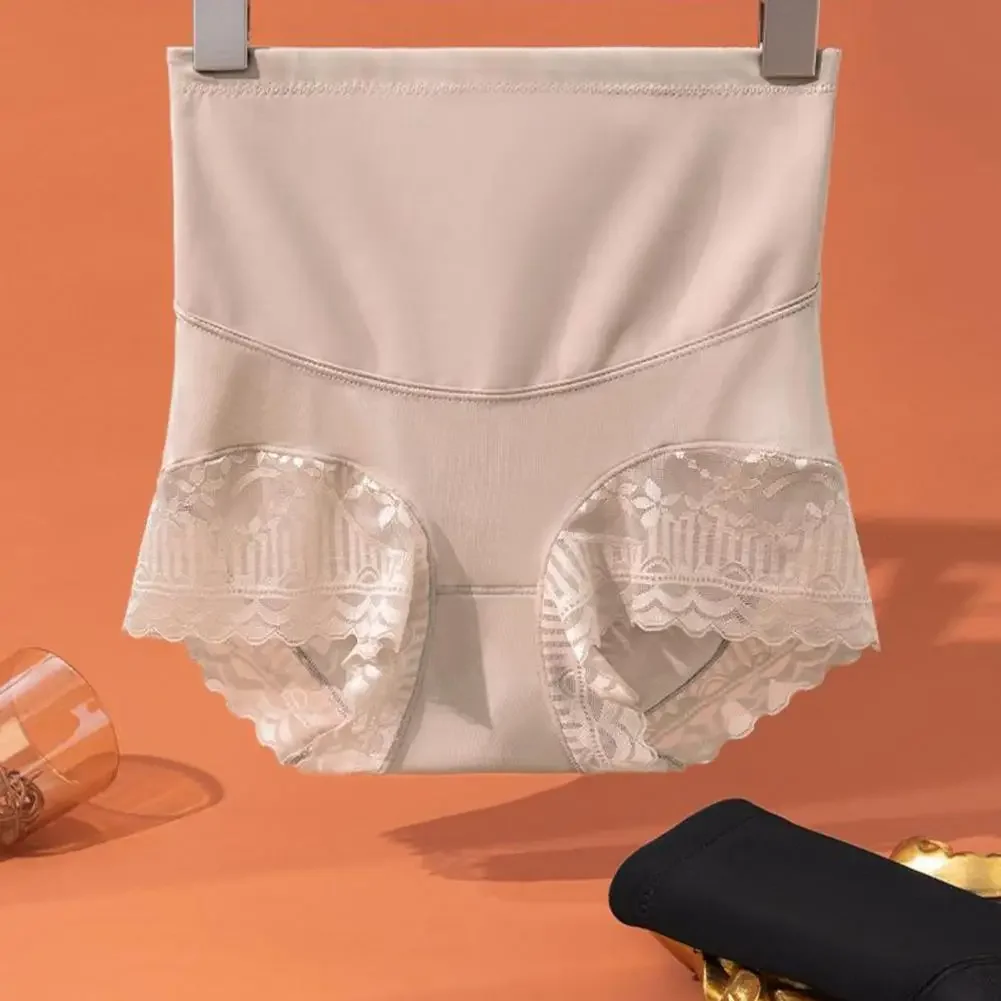 Lightweight Undergarments High Waist Tummy Control Lace Panties for Women Soft Stretchy Anti-septic Underwear with Breathable