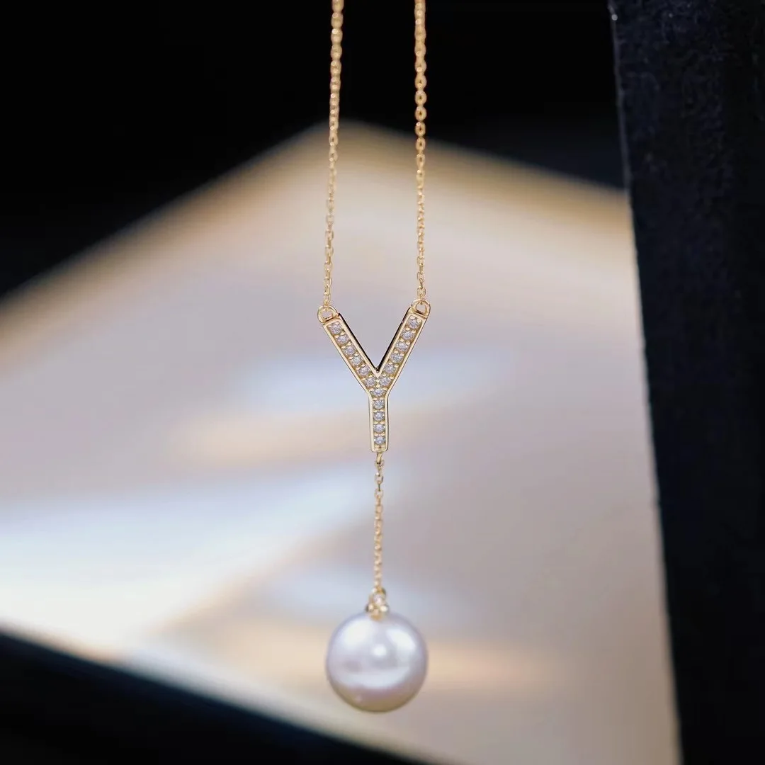 

S925 Sterling Silver Pearl Jewelry DIY Accories Diamond Embedded Y-aped Link Chain Pendant Nelace Faion Accories